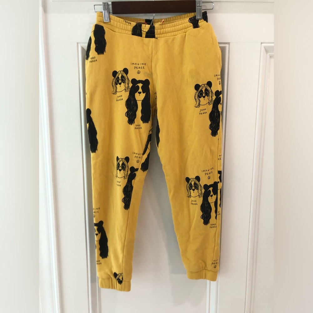 Mini Rodini Yellow Panda Print reversible Sweatpants
